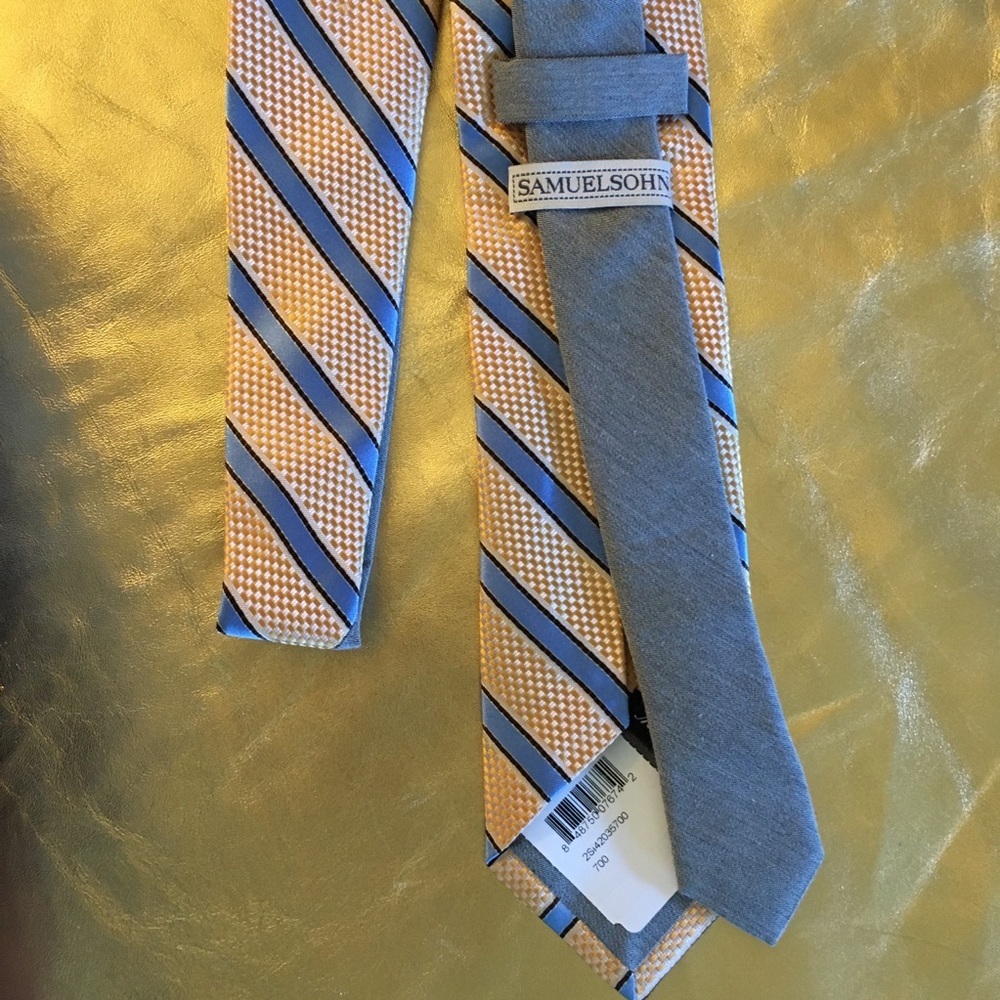 Samuelsohn Stripped Tie 58" in gold-yellow grey blue nwt